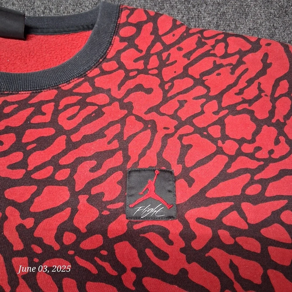Vintage Nike Air Jordan Prime Flight Elephant Print‎ Sweatshirt Size 3XL Red 90s